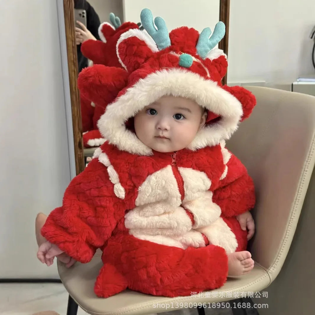Baby Rompers Zipper New Year Clothes Autumn Winter Baby Clothes 2025 New Cute Baby Cartoon Warm Rompers