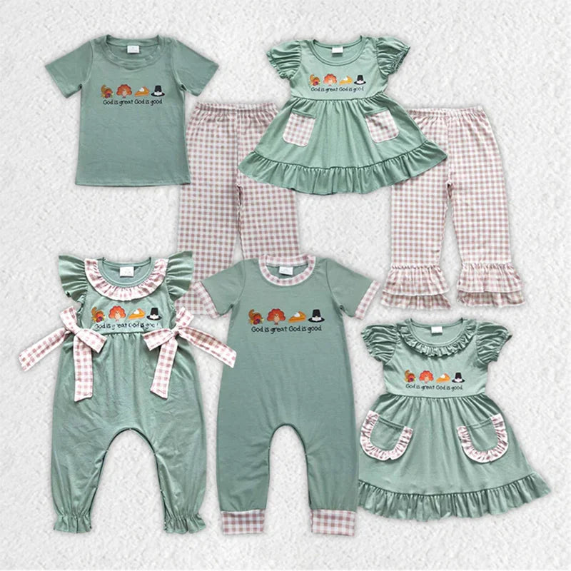 Hot Sale Baby Girls Clothes Thanksgiving Turkey Sibling Clothing Outfits Boutique Boys Clothes Infant Baby Rompers Girls Dress