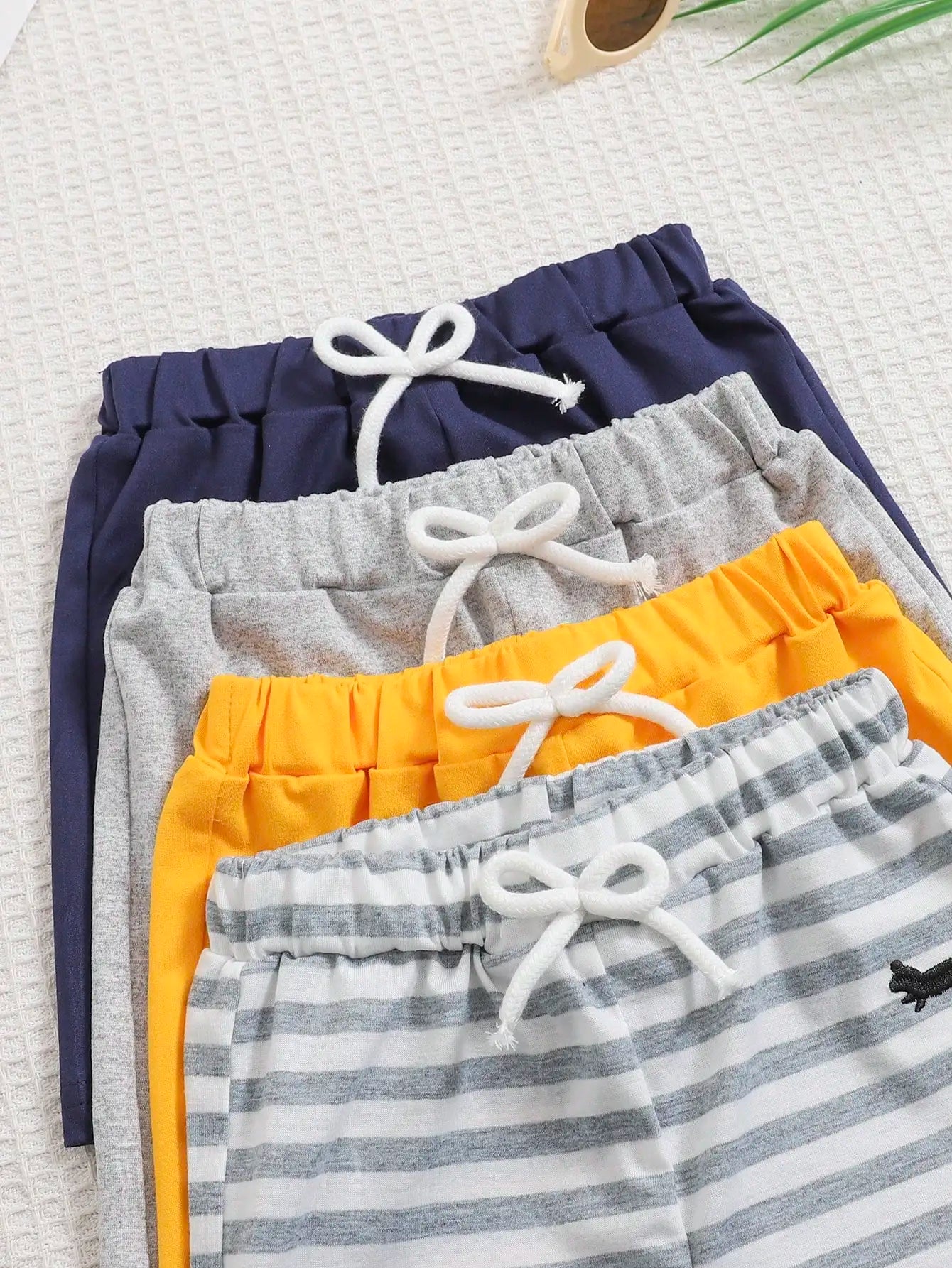 Summer 4-Piece Set Of Shorts For Baby Boys Including Cartoon Striped And Solid-Colored Shorts And Outdoor Casual Shorts