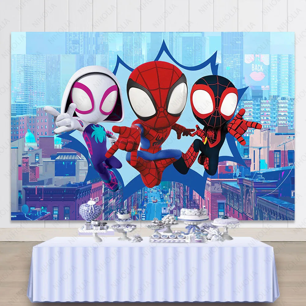 Spidey and His Amazing Friends Backdrop Kids Happy Birthday Photo Customized Name Age Photography Backgrounds Baby Shower Banner