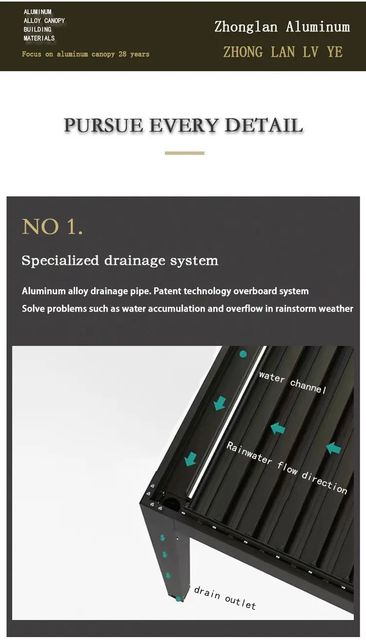 فتح آلي مقاوم للماء وأجنحة مقاومة للفتحات ومحرك كهربائي من الألومنيوم وشرفة خارجية ومظلة حديقة وشرفة خارجية