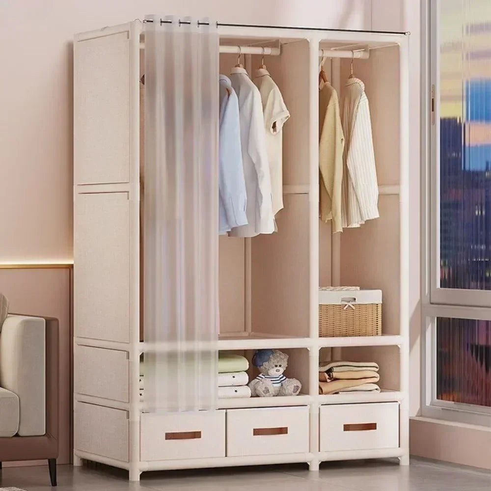 Armoire pour usage domestique, chambre à coucher, armoire en tissu simple et de grande capacité, robuste et durable, rangement anti-poussière, support organisateur de garde-robe
