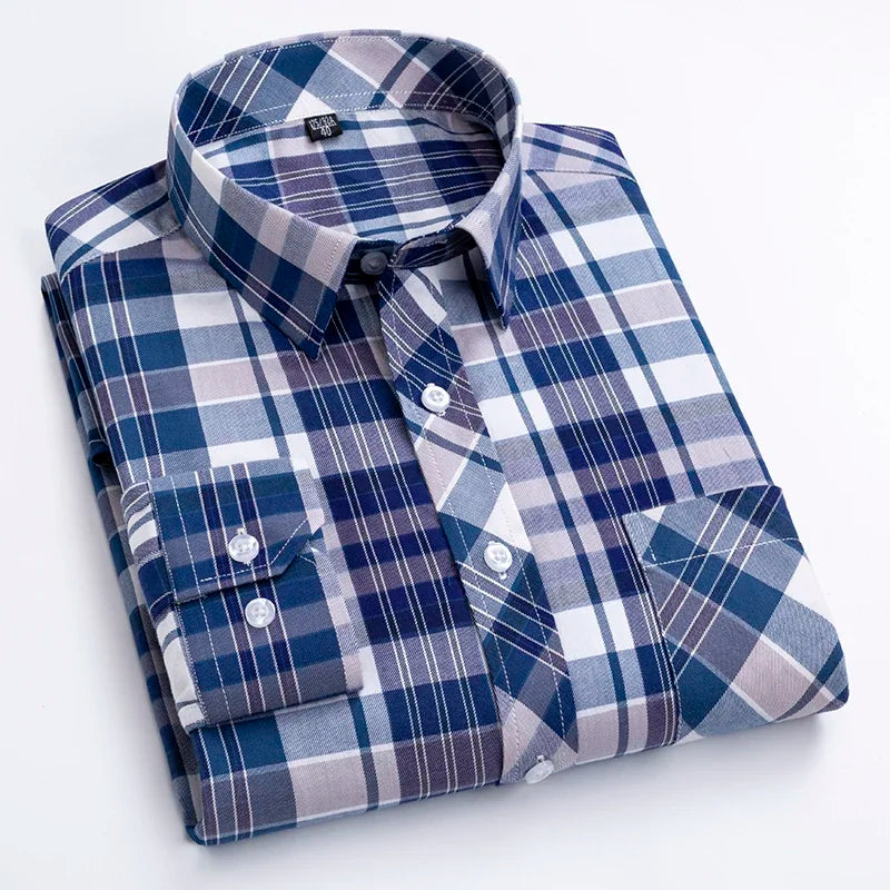 Men's Plaid Shirts Plus size 100% Cotton Long Sleeve Young Boy Streetware Clothing Soft Confortable Daily Smart Shirt Casual Top