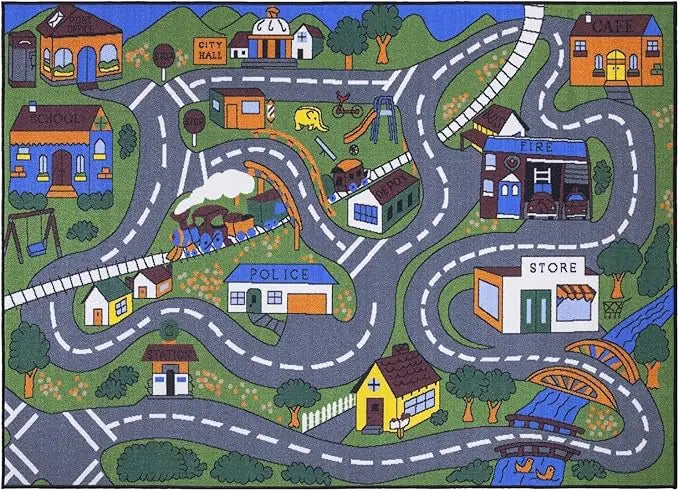 Cartoon Traffic Route Map Rug Children's Play Mat Living Room Kid's Bedroom Floor Rug Cartoon Road Play Mat Soft Tatami Carpets