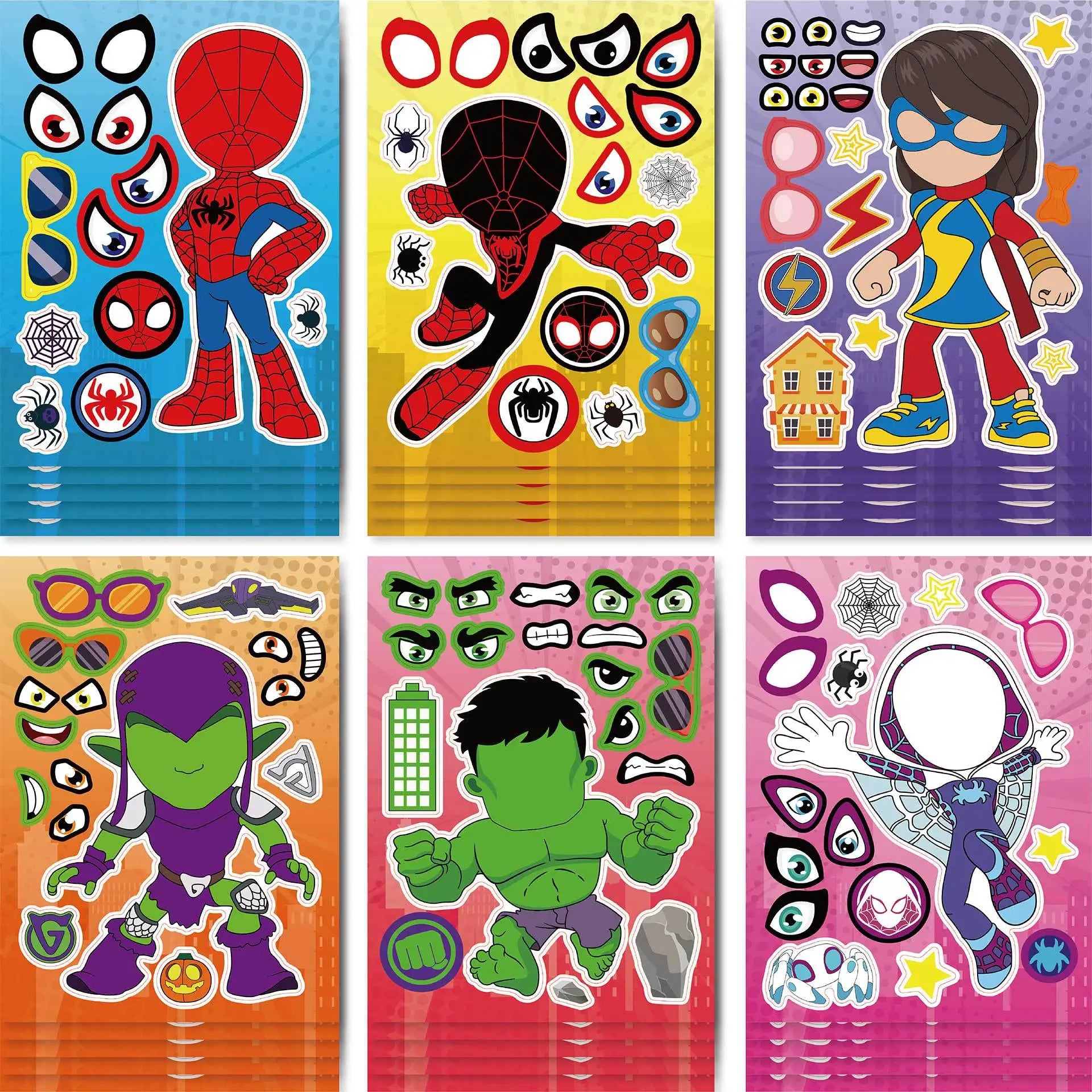 6/12/18Pcs Spidey And His Amazing Friends DIY Make a Face Stickers Set  Spiderman Party Favors Goodie Bag Fillers for Kids Gifts