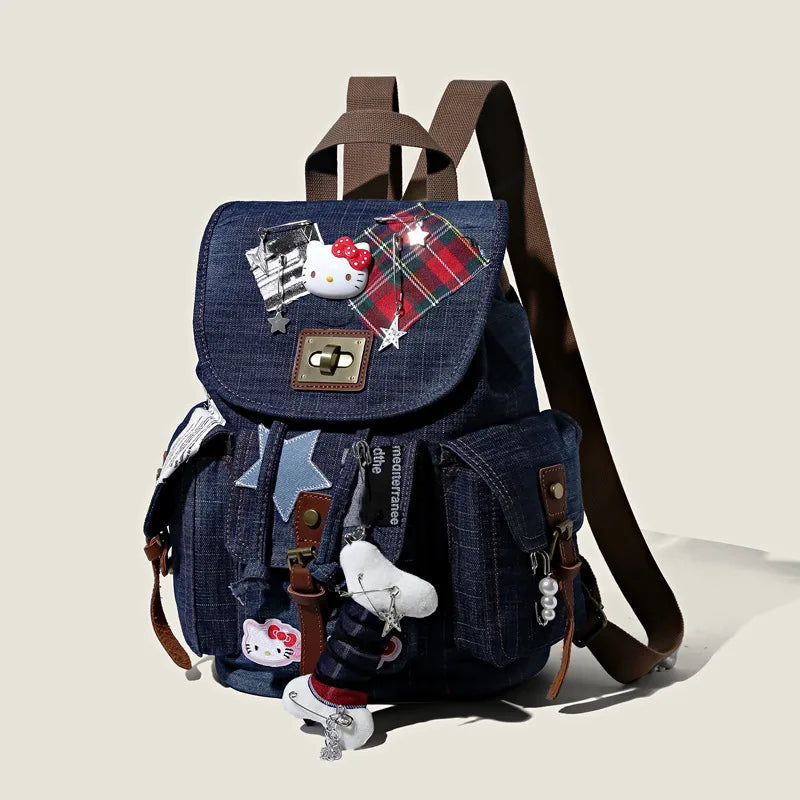 Cute Sanrios Hello Kittys Backpack Cowboy Collage Schoolbag High-Capacity New Portable Good-Looking Cartoon Cute Fashion Gift