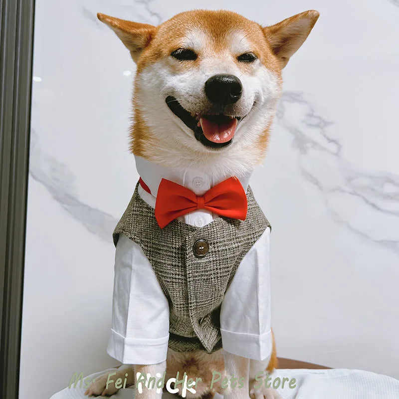 Shiba Inu Dog Tuxedo Suit - Adjustable Bow Tie Wedding Costume, Formal Pet Attire for Puppy Prince Party, Dogs Clothes，Pet Set
