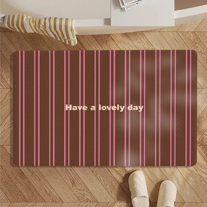 Retro Striped Bathroom Floor Mat Shower Door Non-slip Mat Household Toilet Soft Diatom Mud Absorbent Foot Mat