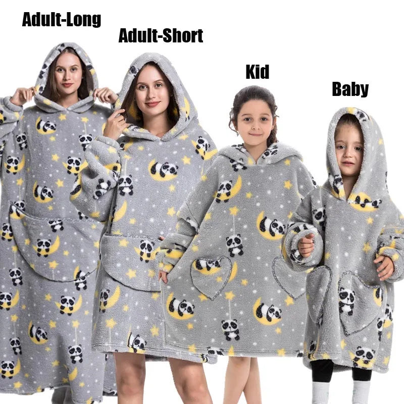 Oversize Winter Sherpa Blanket Plush Polar Fleece Family Matching Hoodie Girls Sweatshirt Homewear Halloween Women Kids Clothes