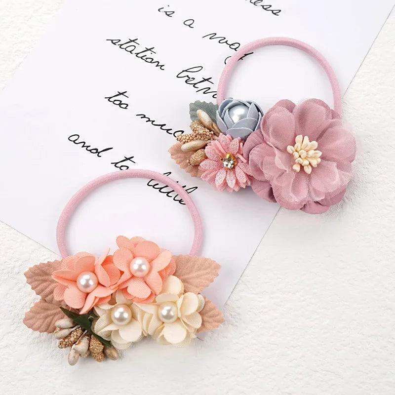 Bandes de cheveux élastiques à fleurs pour filles