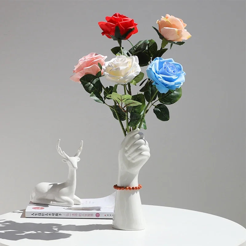 Ceramics Vase Hand Vase Flowers Arrangement Modern Home Office Decor Creative Plant Flower Vase Desktop Decoration Ornaments