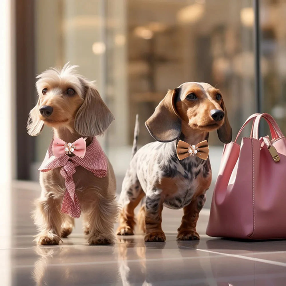 10PCS Diamonds Pet Collars For Dogs Bowties Adjustable Dog Bow Ties Small Cat Necklaces Winter New Pet Grooming Supplies