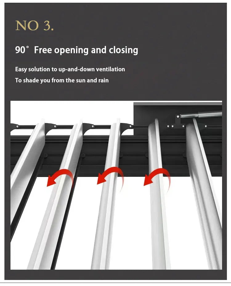 فتح آلي مقاوم للماء وأجنحة مقاومة للفتحات ومحرك كهربائي من الألومنيوم وشرفة خارجية ومظلة حديقة وشرفة خارجية