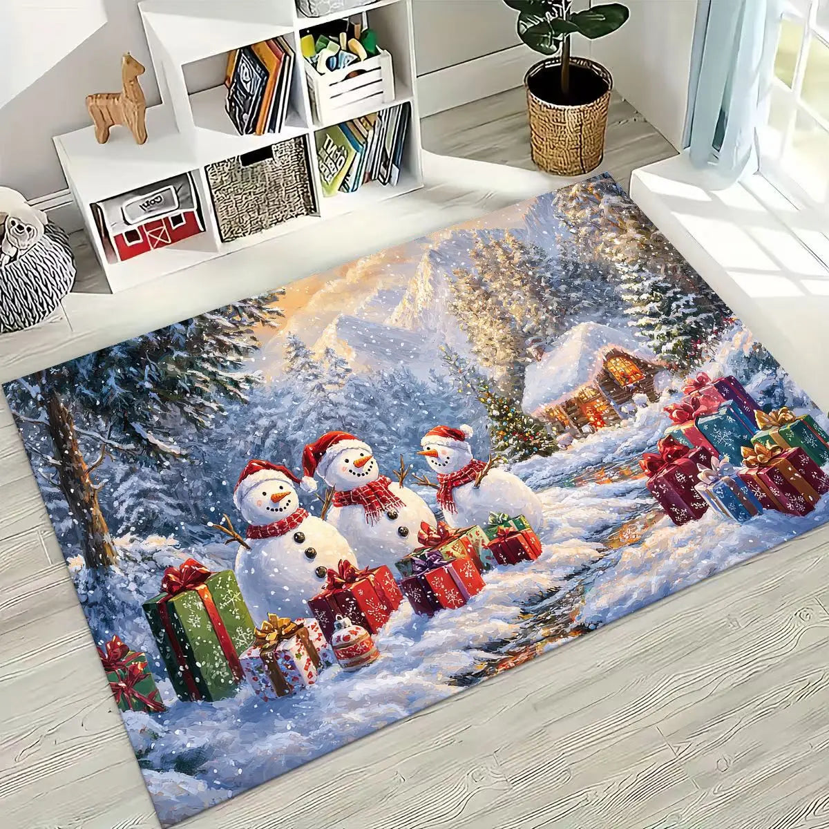 Merry Christmas Tree Santa Claus Cartoon Happy New Year Gift Carpet Rug for Bedroom Living Room Sofa Home Doormat Decor,Non-slip