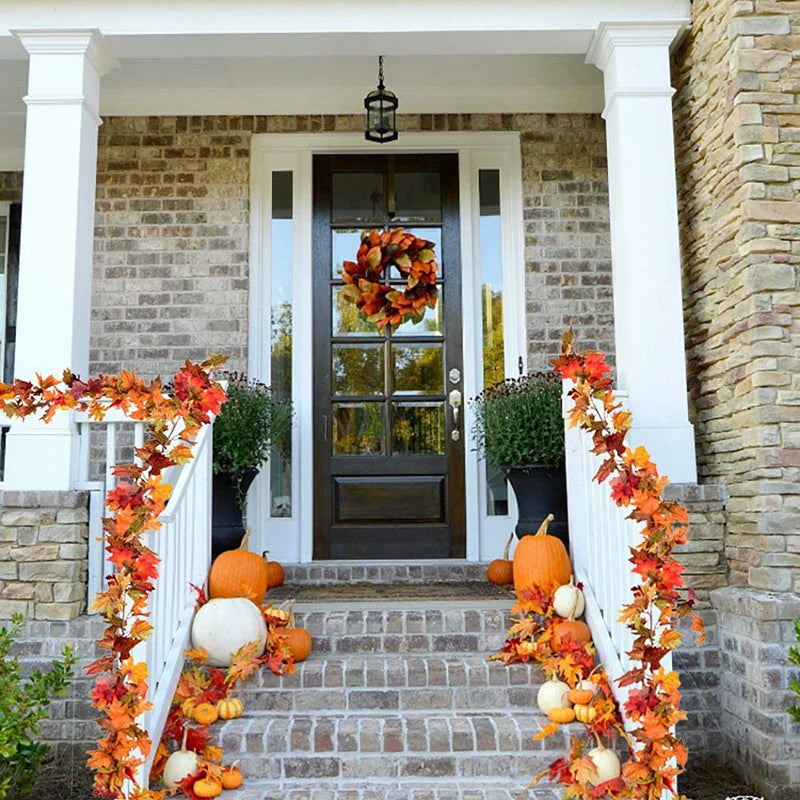 200cm Artificial Vines Red Autumn Maple Leaves Fake Garland For Home Christmas Halloween Thanksgiving Party Fireplace Fall Decor
