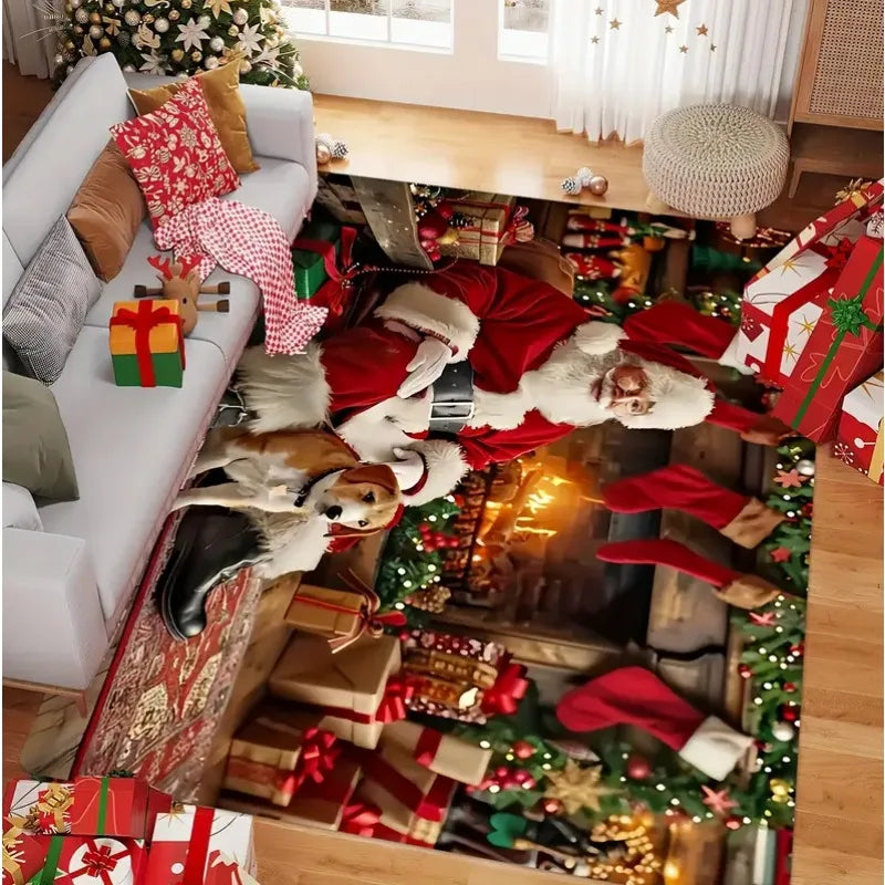 1PCS Christmas Snowflake Area Mat Red with Gold and White Santa Claus Living Room Bedroom Decoration Holiday Home Decoration