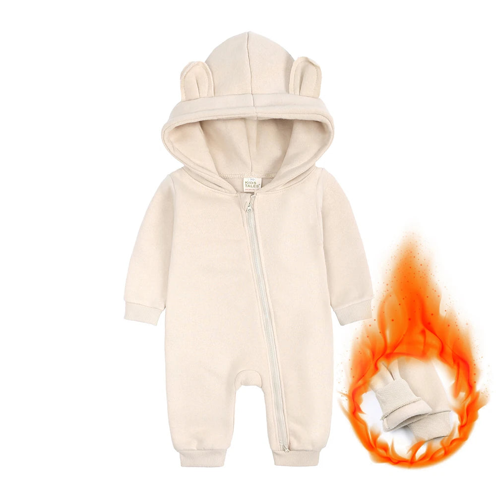 2025 Newborn Baby Romper Warm Clothes Winter Thicken Fleece Hooded Bear Onesie Toddler Boy Girl Jumpsuits Infant Pajamas