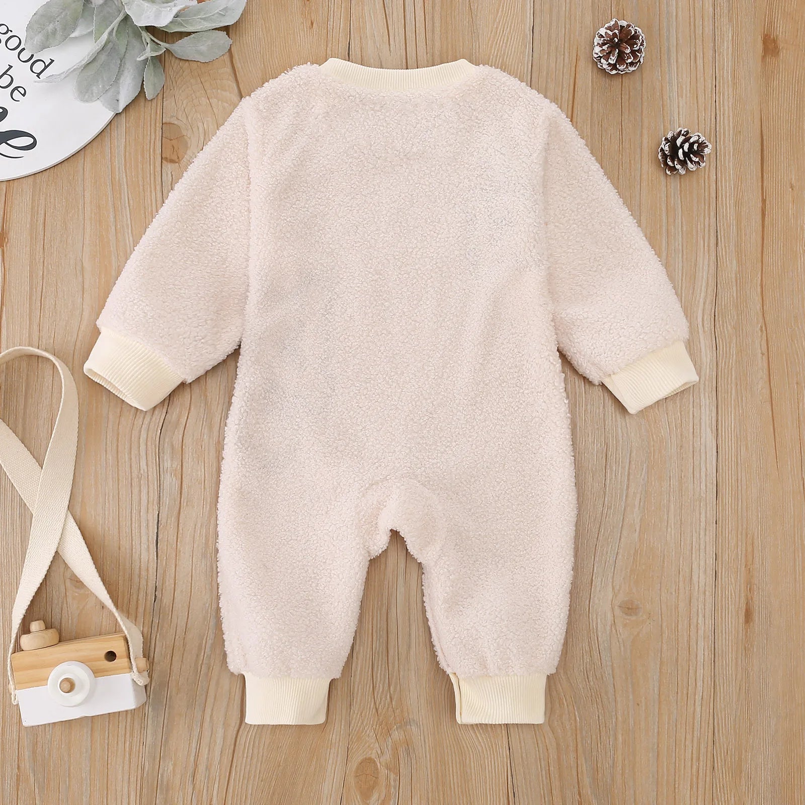 Baby Bear Embroidered Plush Onesie for Autumn Winter Comfortable Cotton Romper Suit for Infants And Toddlers