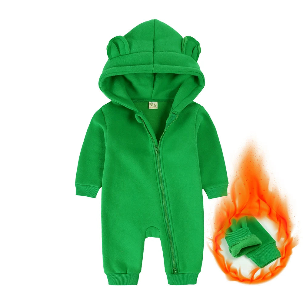 2025 Newborn Baby Romper Warm Clothes Winter Thicken Fleece Hooded Bear Onesie Toddler Boy Girl Jumpsuits Infant Pajamas