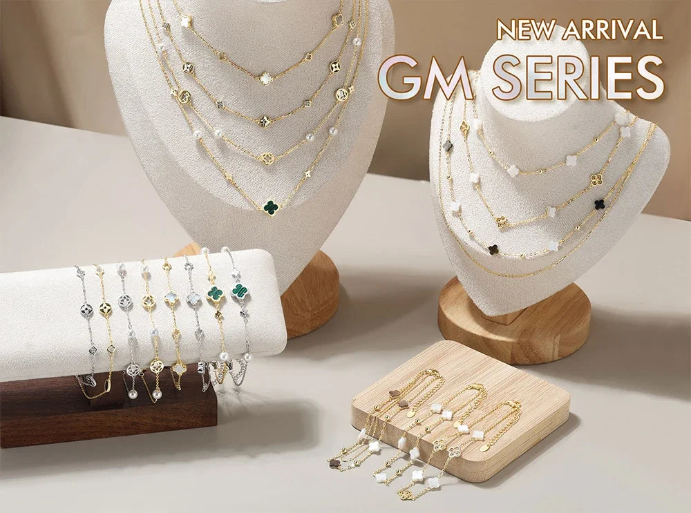 Rinntin Genuine 925 Sterling Silver Double Layer Clover Chain Anklet Lucky Clover Charm Anklets Bracelet Female Jewelry GMA02