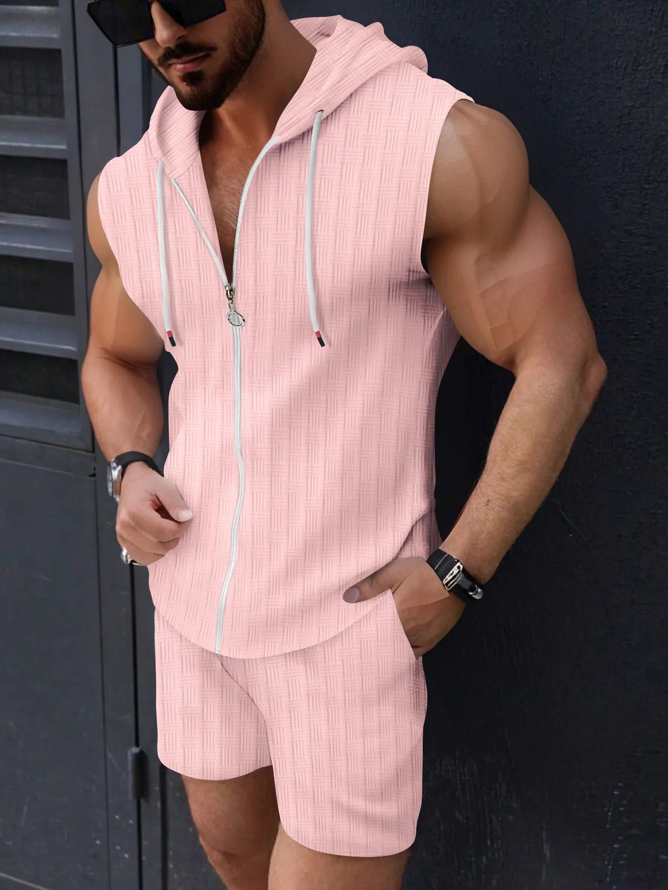 Summer new men's vest set 2025 summer thin sleeveless shorts with hooded zipper cardigan fashion casual two-piece set