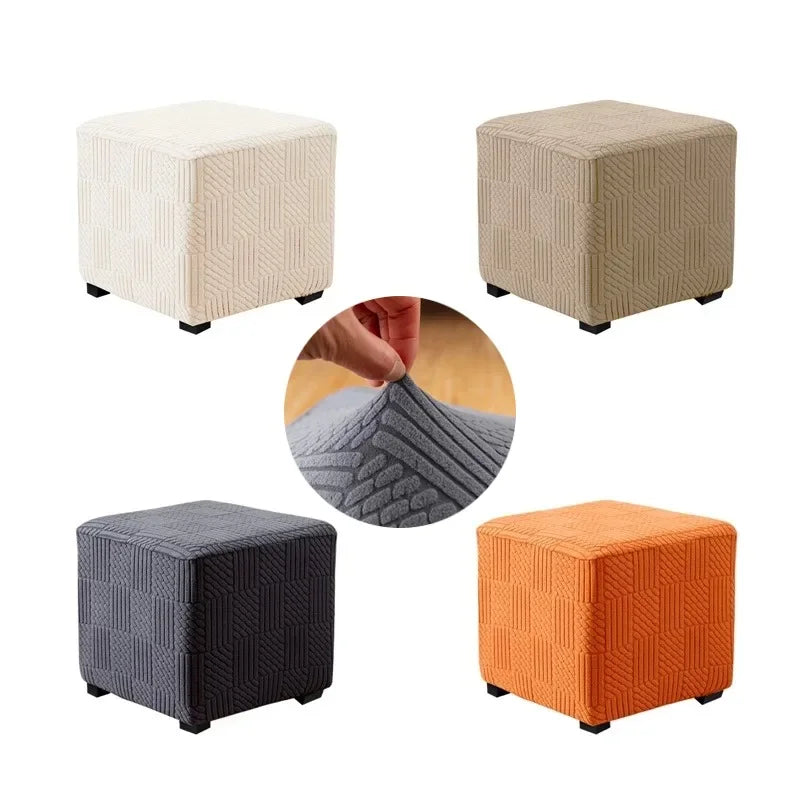 1PC Square Jacquard Ottoman Slipcover Durable Stretch Footrest Cover Folding Storage Stool Furniture Protector Pouf Cover 3sizes