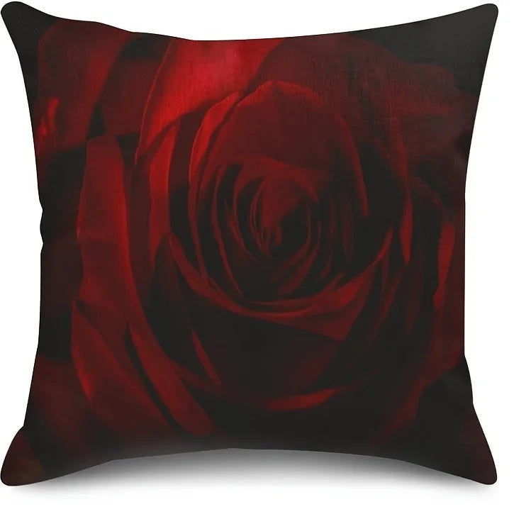 Home Decor Red Roses: Intense Floral Pillow Covers Pattern Cushion Cover Suitable For Sofa Bedroom Car Pillow Cover