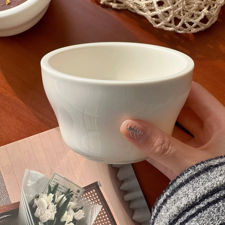 Simple White Ceramic Bowl Household Tableware Rice Bowls Breakfast Porridge Bowl Yoghurt Dessert Bowls