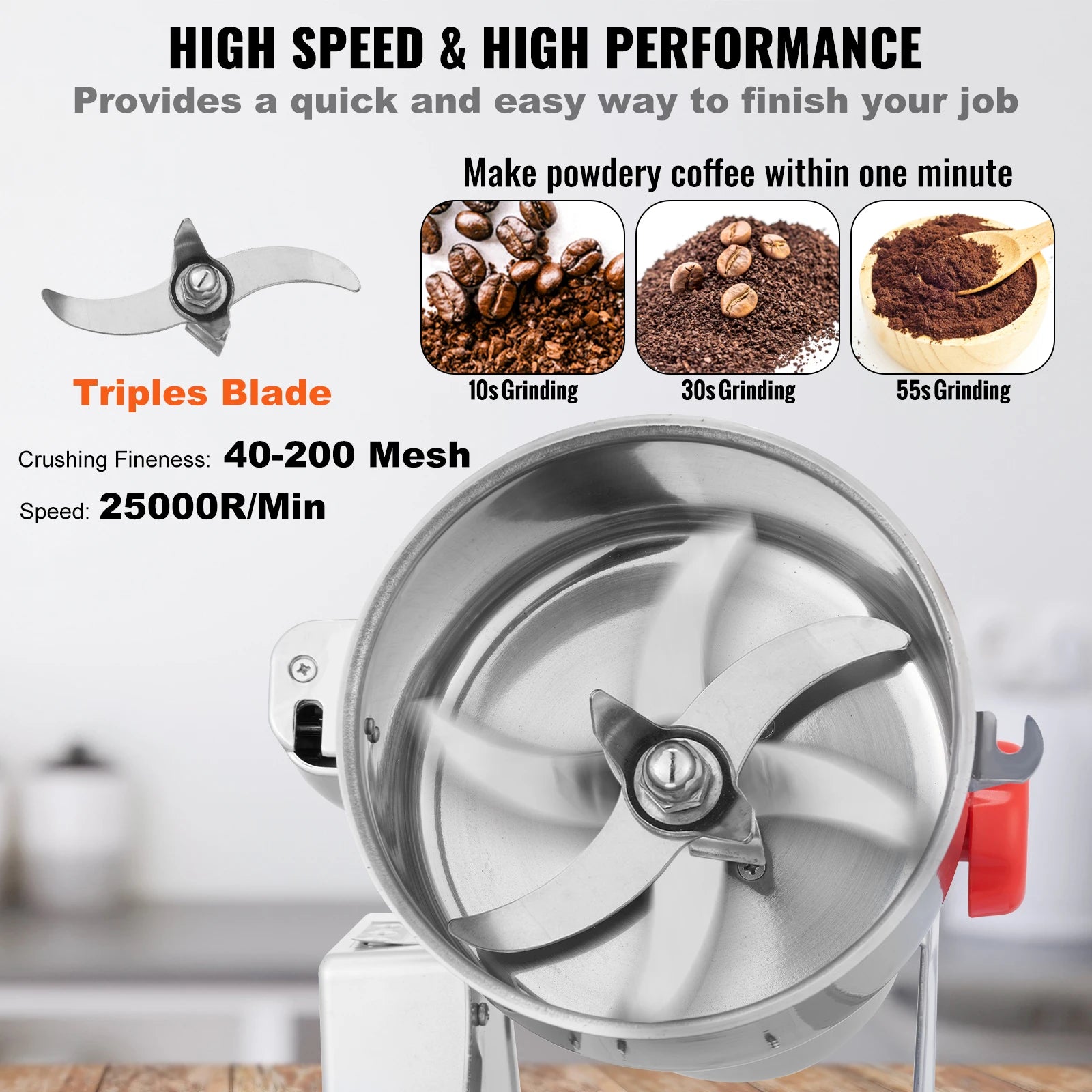 SucceBuy 150-2500g Electric Grain Mill Grinder Commercial Swing Spice Grinders for Dry Herbs Grains Spices Cereals Coffee Corn