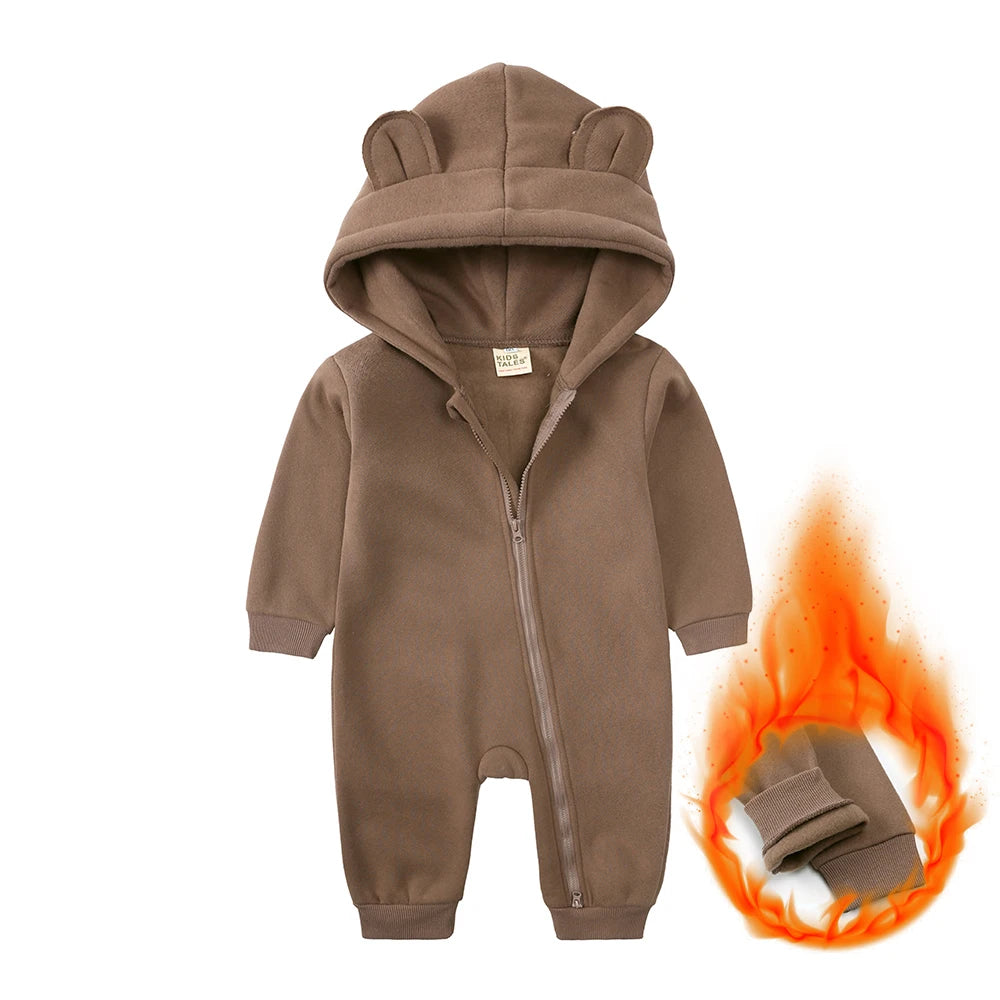 2025 Newborn Baby Romper Warm Clothes Winter Thicken Fleece Hooded Bear Onesie Toddler Boy Girl Jumpsuits Infant Pajamas