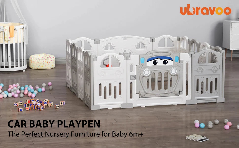 UBRAVOO Foldable Baby Playpen with Basketball Hoop & 50Pcs Coloured Pit Balls,  Toddler and Baby Play pen  fence, 14-Panel