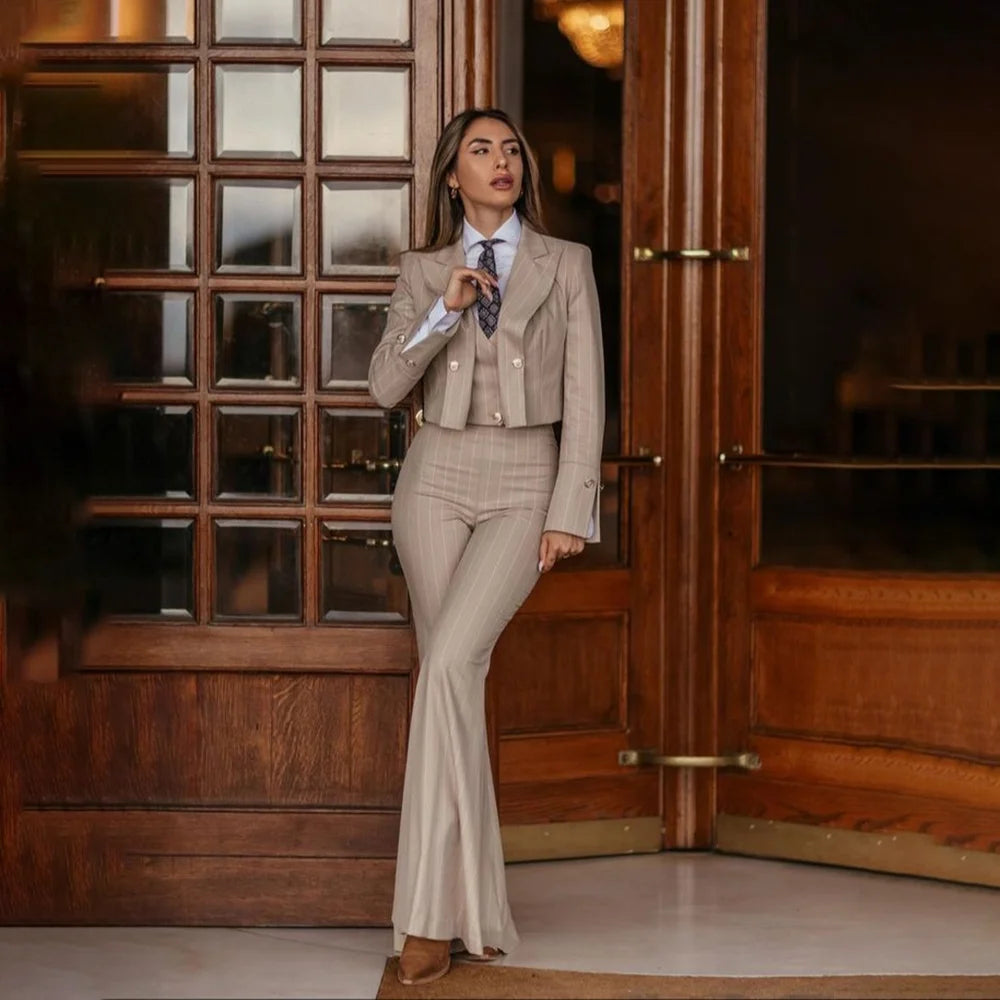Smart Casual Women 3 Piece Set Stripes Jacket Pants Vest Stylish OfficeFemale Suit Trajes De Mujer Elegante