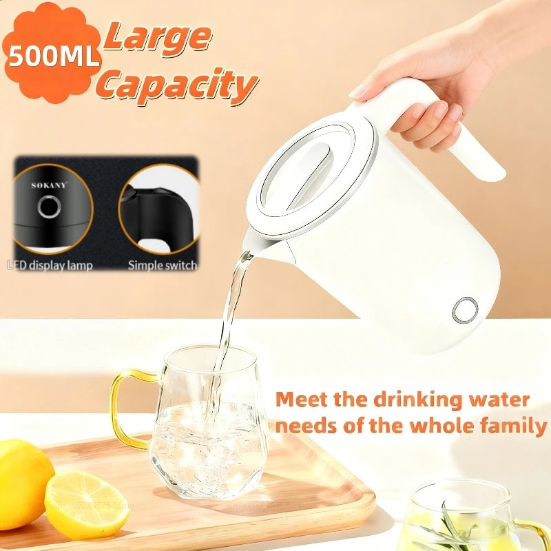 Portable Electric Kettle 600W 500ML Stainless Steel Water Boiling Pot for Home Office Travel Electric Kettle Kitchen Appliance