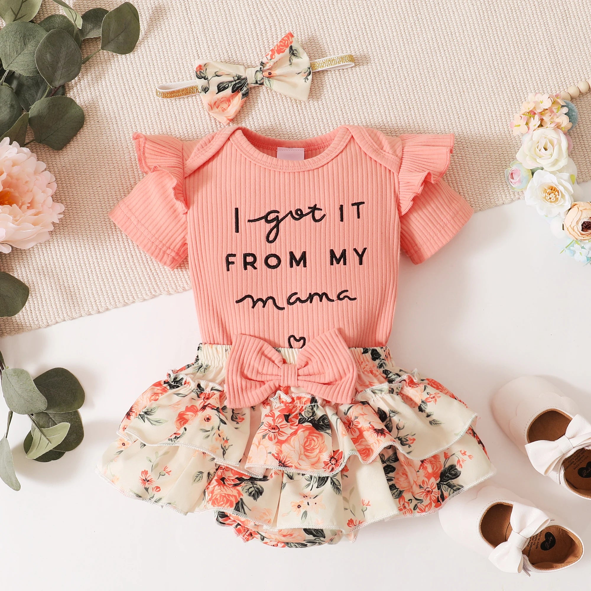 0-18Months Newborn Baby Girl Clothes Ruffle Short Sleeved Romper + Short Pants + headband 3Pcs Toddler Infant Girl Summer Set