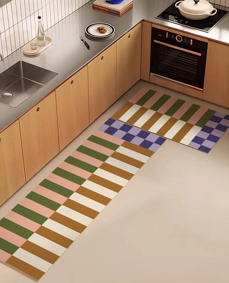VIKAMA Retro Striped Simple Kitchen Floor Mats Diatomite Water-Absorbent Non-Slip Foot Mats Scrubbable Home Decoration Summer