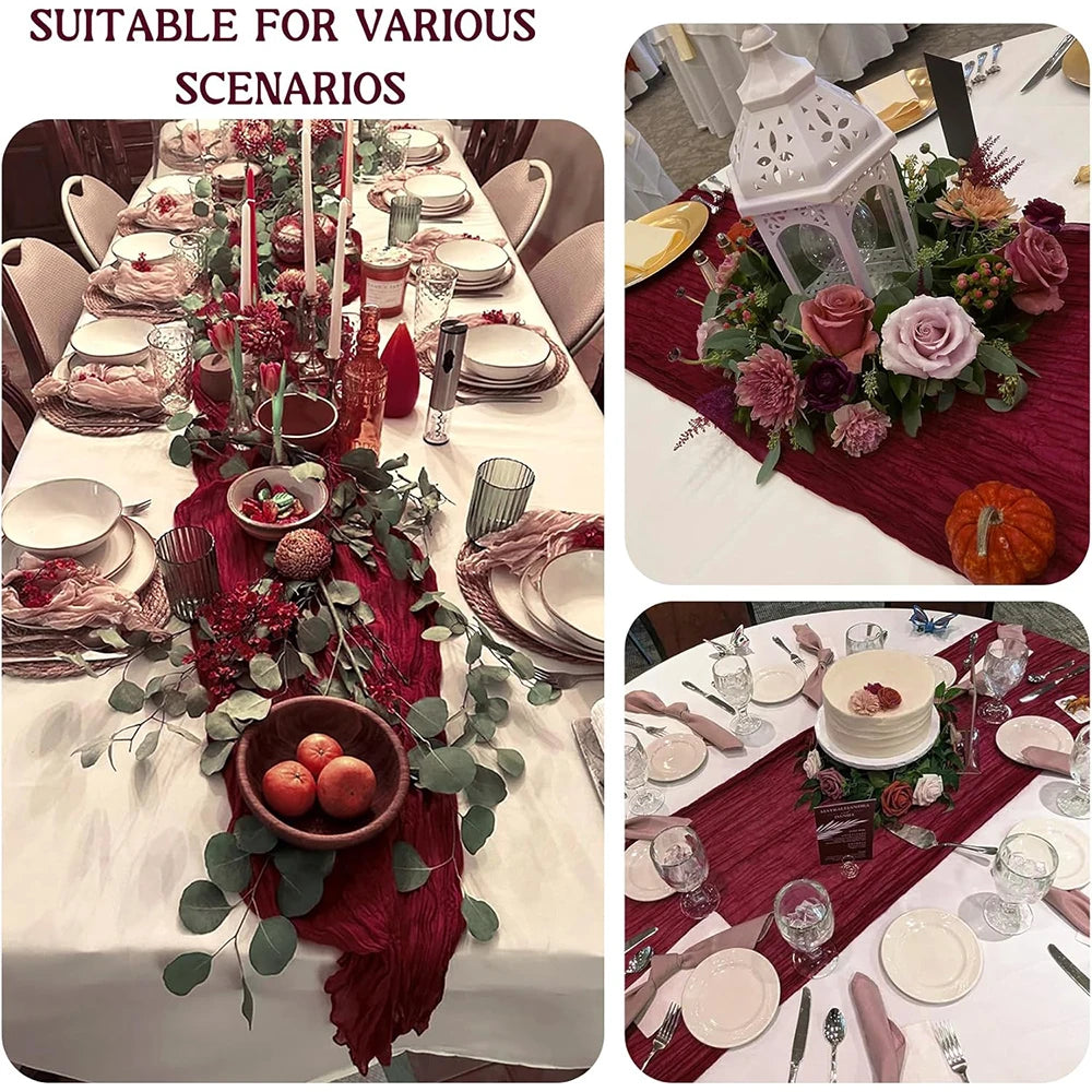 Burgundy Table Runner Cheesecloth Gauze Rustic Boho Cheese Cloth Table Runner Wedding Bridal Shower Birthday Party Decorations