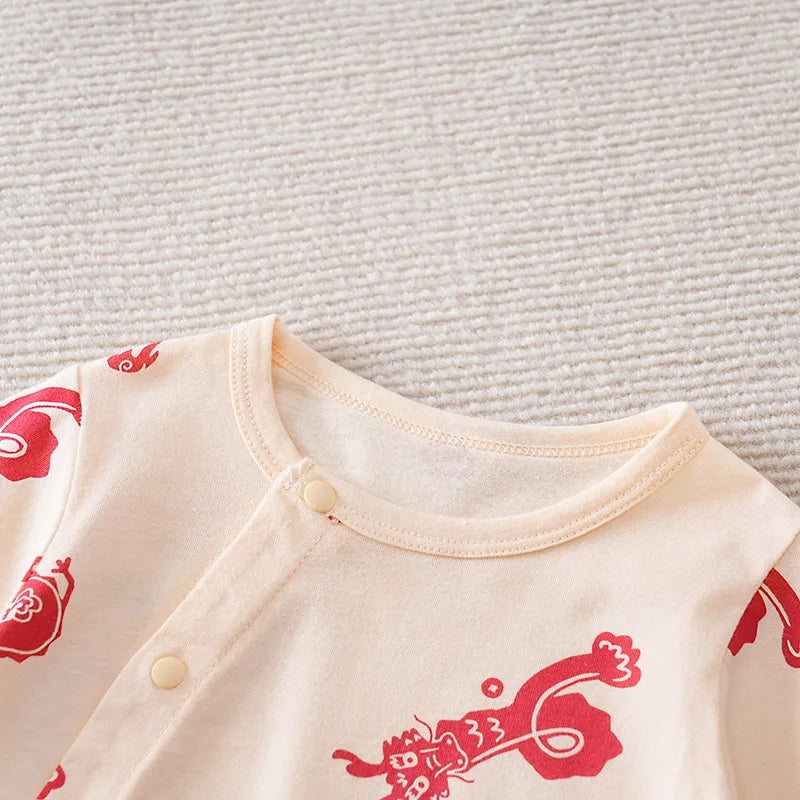 Chinese Style Baby Jumpsuit With New Year's Dragon Clothing For Babies Aged 0-18 Months Made Of Pure Cotton And Long Sleeved