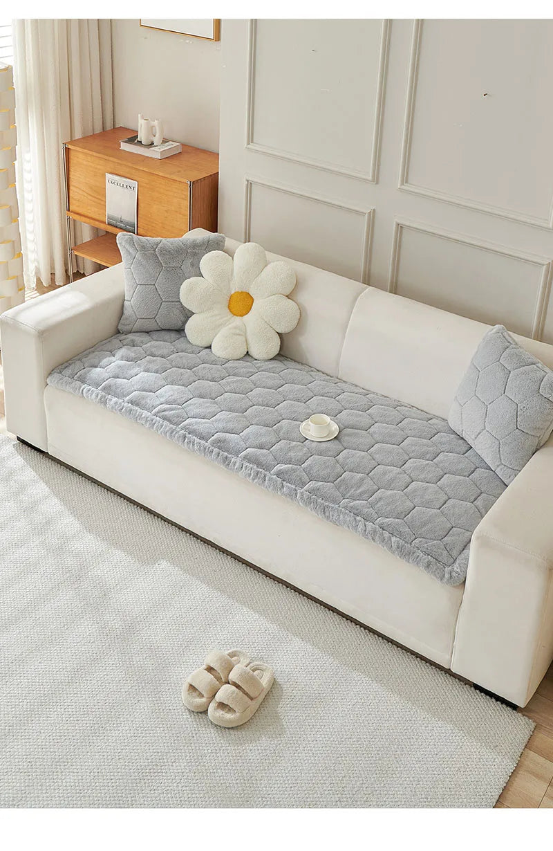Nordic Thick Faux Mink Fur Sofa Cushion Autumn/winter Pet Friendly Non-Slip Sofa Cover Soft Furniture Protector for Living Room