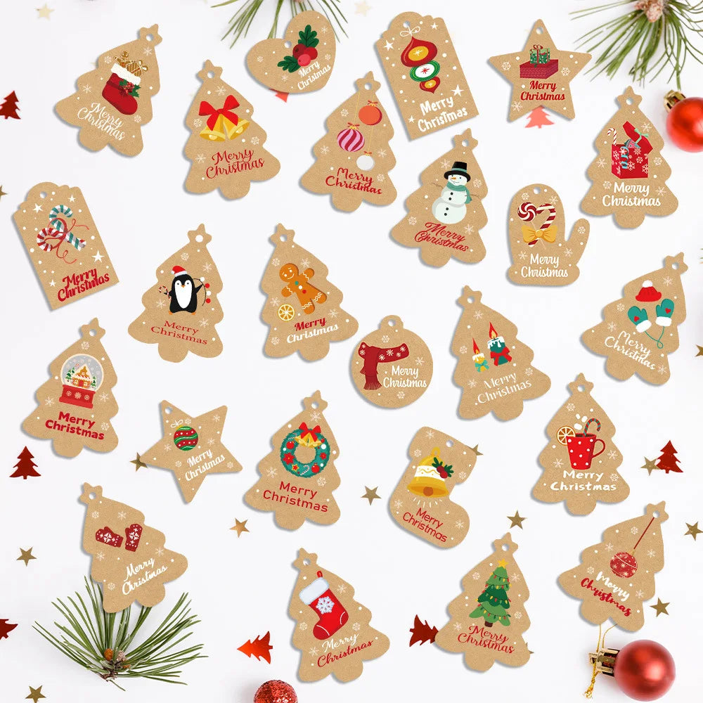 50pcs Wood Christmas Tree Hanging Tags，Christmas Craft,Christmas Ornaments,Christmas Gift Tags With String,Merry Christmas Tags