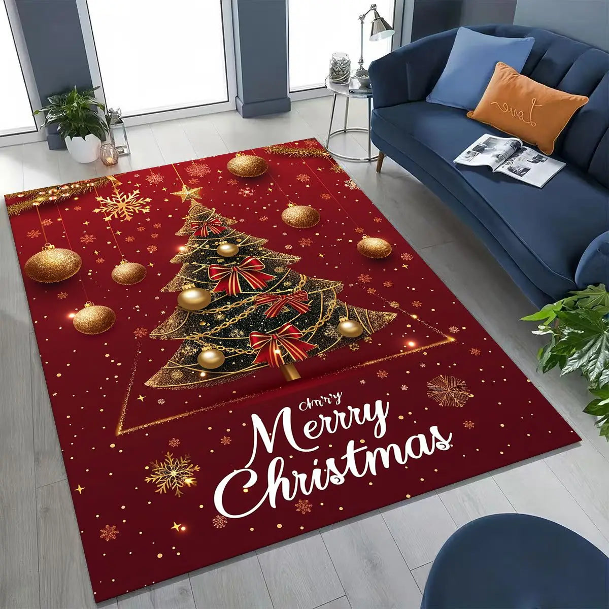 Merry Christmas Tree Santa Claus Cartoon Happy New Year Gift Carpet Rug for Bedroom Living Room Sofa Home Doormat Decor,Non-slip