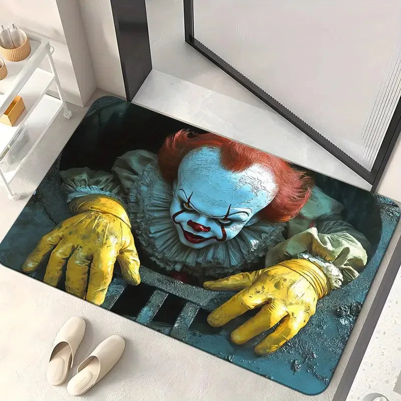 VIKAMA New Halloween Clown Doormat, Horror-Themed Rug, Entrance Hallway Bathroom Door Mat, Non-Slip Absorbent Home Decor