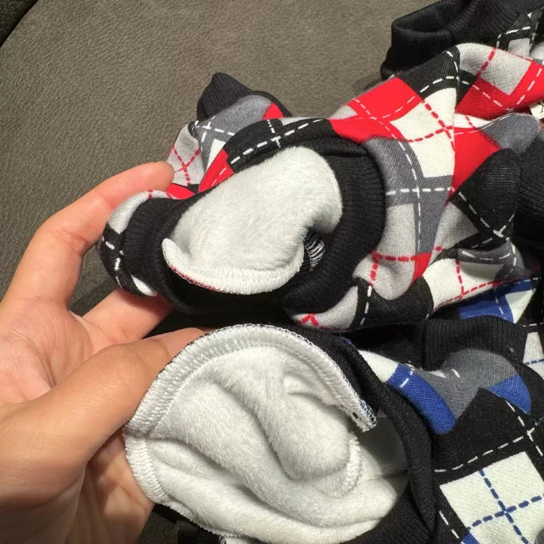 4-Legged Striped Cotton Coat for Sphynx Cat Blue Long Sleeves Jumpsuit for Kittens Devon Rex Soft Brick Red Winter Undershirt