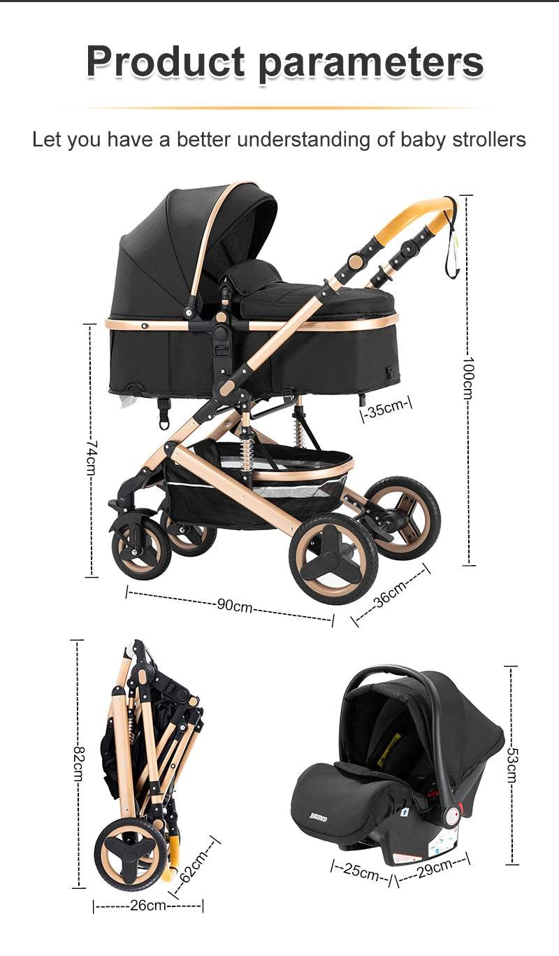 Poussette bébé 3-en-1 compacte, siège auto pour bébé, système de voyage portable pour bébé, poussette légère, poussette bidirectionnelle
