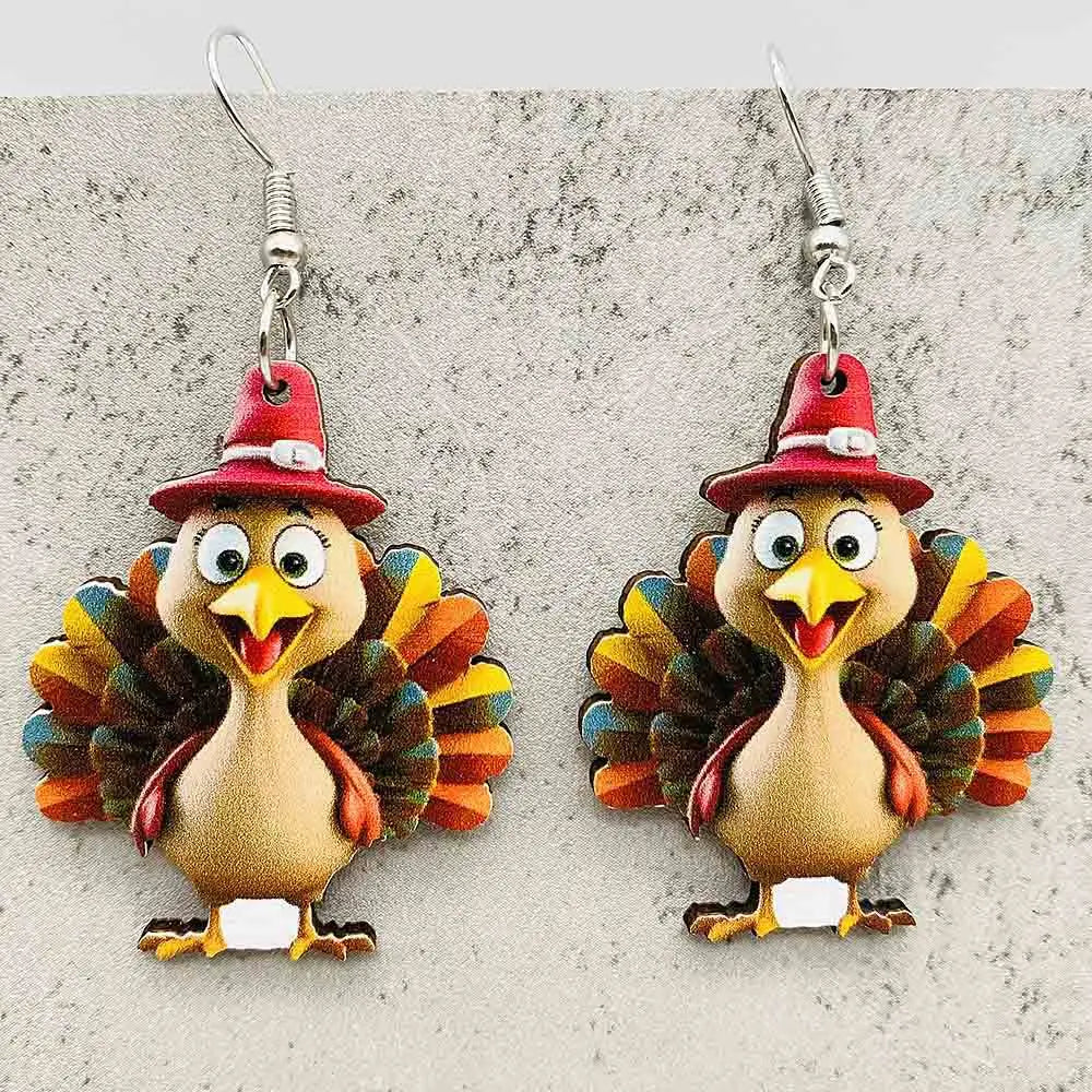 New Autumn Baseball Wooden Earrings Turkey Turquoise Pineapple Pumpkin Truck Vintage Earrings for Women Thanksgiving Gifts