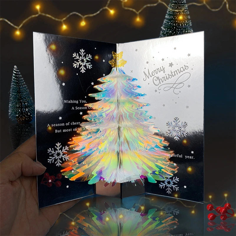 New 2/1PC 3D Pop Up Shining Christmas Greeting Cards Tree Handmade Card with Envelope For Xmas New Year Thanksgiving Day Gifts