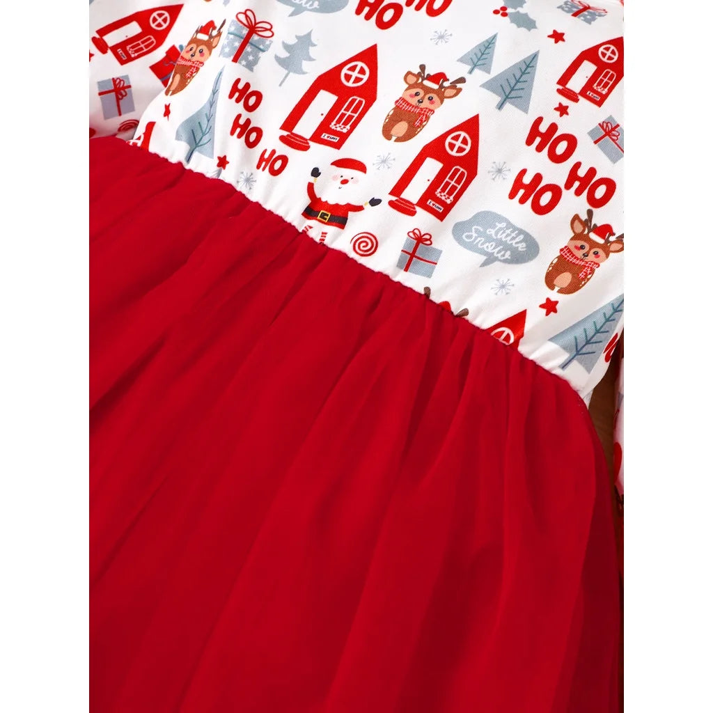 3-24 Months Toddler Baby Girl 2pcs Clothes Set Long Sleeve Christmas Print Dress with Headwear Fashion Holiday Style Daliy Wear