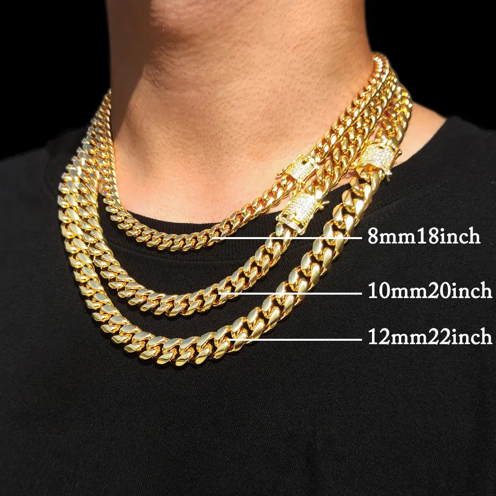 6-16mm Iced Clasp Cuban Link Chain Miami Stainless Steel Necklace Hip Hop Jewelry Gift for Men Women