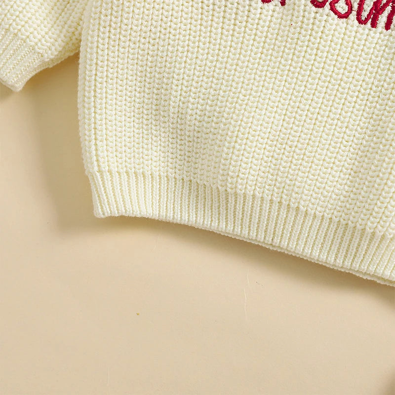 Baby Christmas Sweaters Letter Embroidered Long Sleeve Round Neck Knitted Pullover