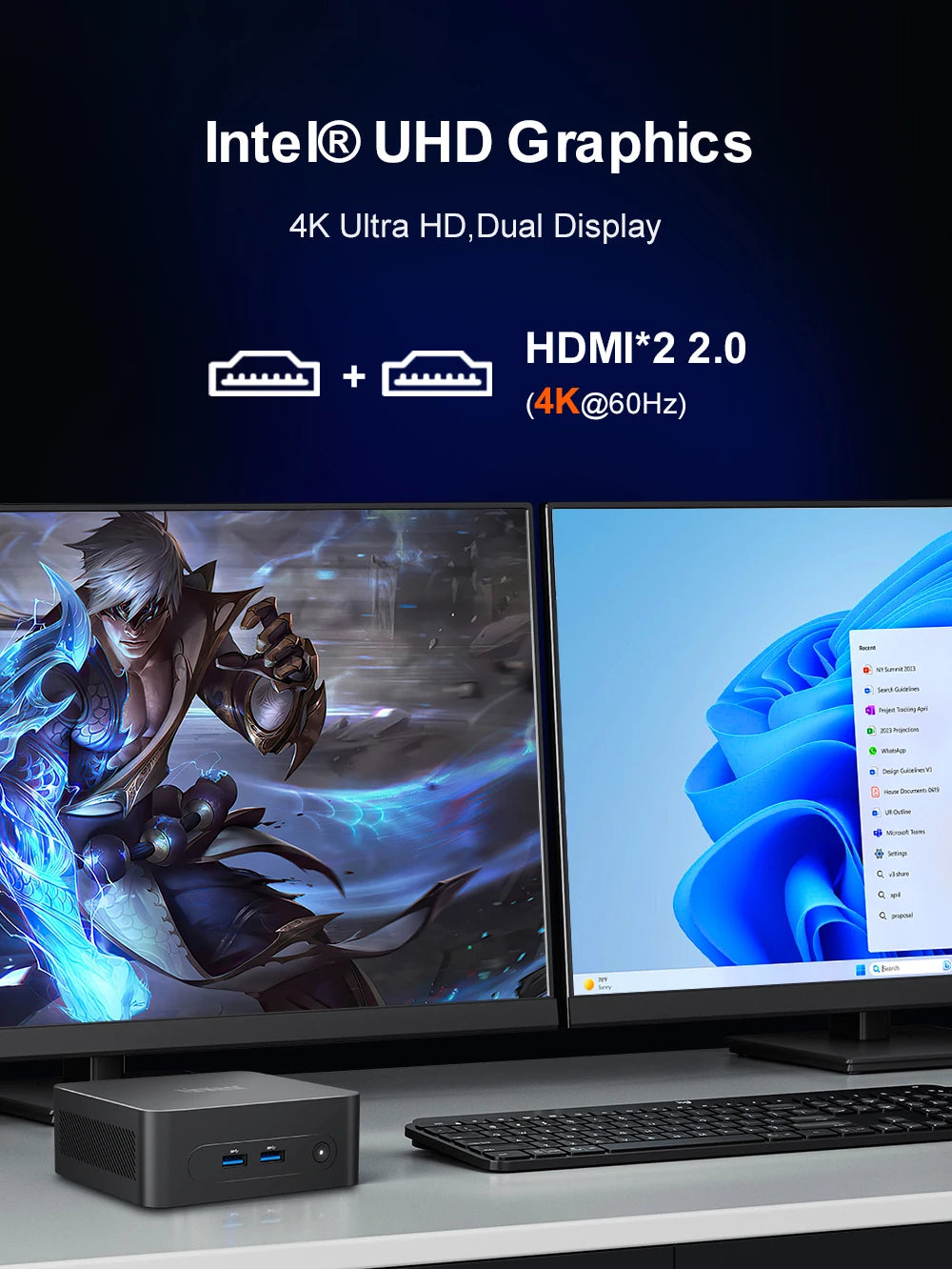 Ninkear N10 Mini PC Intel N100 up to 3.4GHz 16GB 512GB 2.4G+5G WIFI HDMI 2.0*2 Support dual-screen WIindows 11 Desktop computer