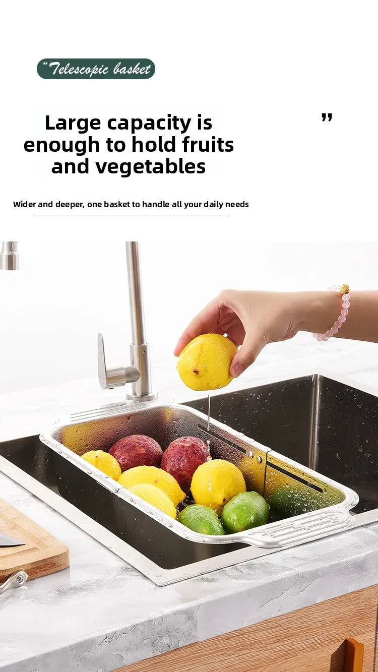 304 Stainless Steel Sink Rack - Extendable Dish Drainer for Plates, Fruits & Vegetables | Heavy-Duty Kitchen Drain Basket